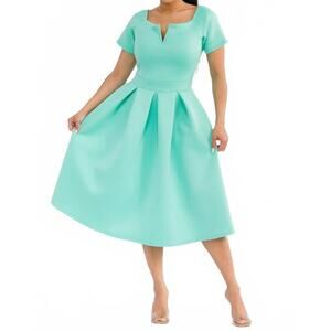 NEW KAREN T DESIGN pleated midi dress in green